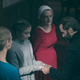 From left to right: Serena (Yvonne Strahovski), Eden (Sydney Sweeney), June (Elisabeth Moss), and Fred (Joseph Fiennes).